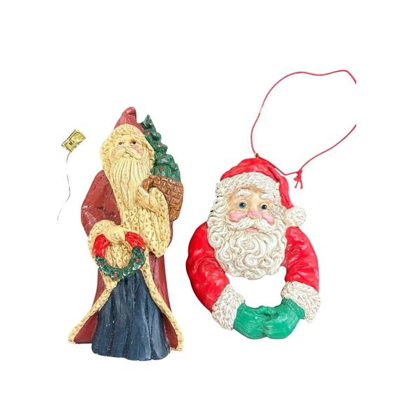 Vintage Santa Christmas Ornaments Random Lot of 10 • Ceramic, Wood, Resin - Picture 3 of 8